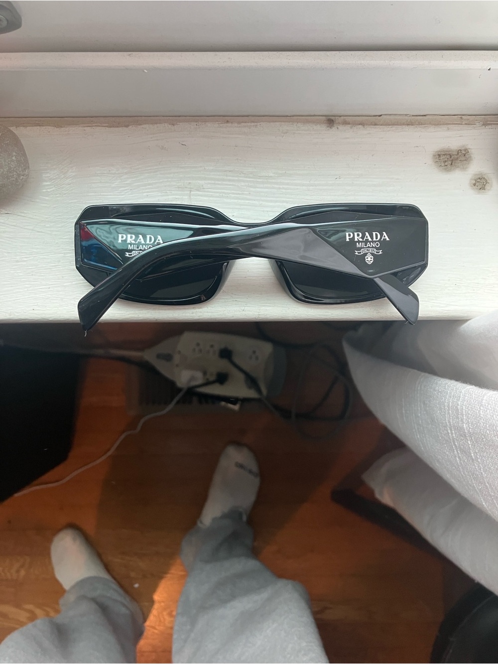 Prada Black Rectangular Logo Sunglasses